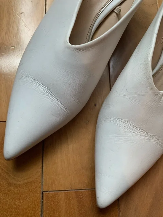 ZARA Pointy V-Neck Leather Block Heel Mules Minimalist - Picture 8 of 12